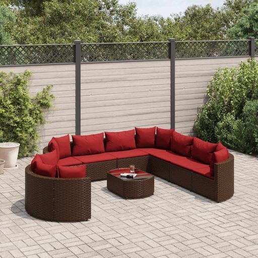 vidaXL 10-tlg. Garten-Sofagarnitur mit Kissen Schwarz Poly Rattan