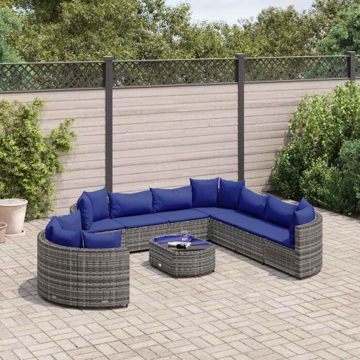 vidaXL 10-tlg. Garten-Sofagarnitur mit Kissen Schwarz Poly Rattan