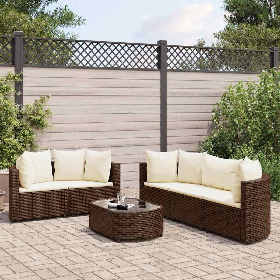 6-tlg. Garten-Sofagarnitur mit Kissen Schwarz Poly Rattan