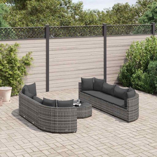 9-tlg. Garten-Sofagarnitur mit Kissen Schwarz Poly Rattan