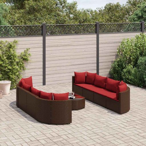 9-tlg. Garten-Sofagarnitur mit Kissen Schwarz Poly Rattan