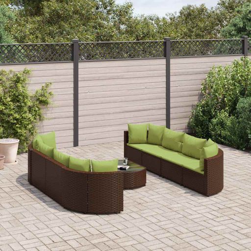 9-tlg. Garten-Sofagarnitur mit Kissen Schwarz Poly Rattan