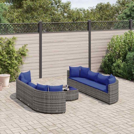 9-tlg. Garten-Sofagarnitur mit Kissen Schwarz Poly Rattan
