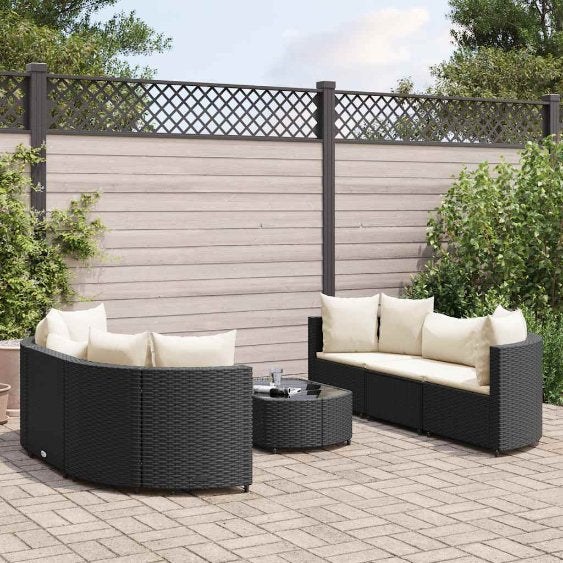 9-tlg. Garten-Sofagarnitur mit Kissen Schwarz Poly Rattan