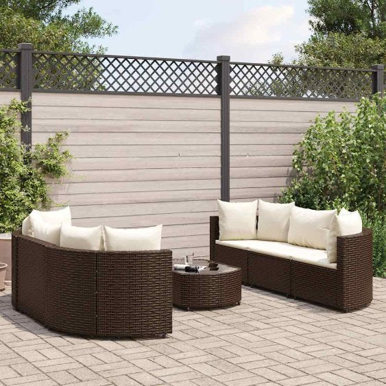 9-tlg. Garten-Sofagarnitur mit Kissen Schwarz Poly Rattan