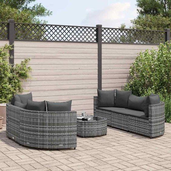 9-tlg. Garten-Sofagarnitur mit Kissen Schwarz Poly Rattan