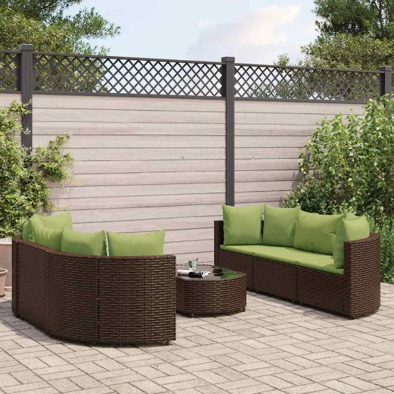 9-tlg. Garten-Sofagarnitur mit Kissen Schwarz Poly Rattan