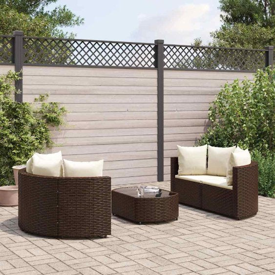 5-tlg. Garten-Sofagarnitur mit Kissen Schwarz Poly Rattan