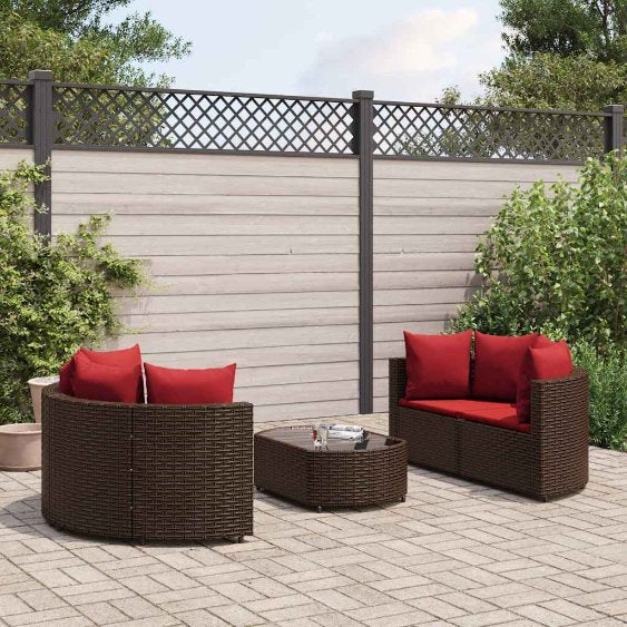 5-tlg. Garten-Sofagarnitur mit Kissen Schwarz Poly Rattan