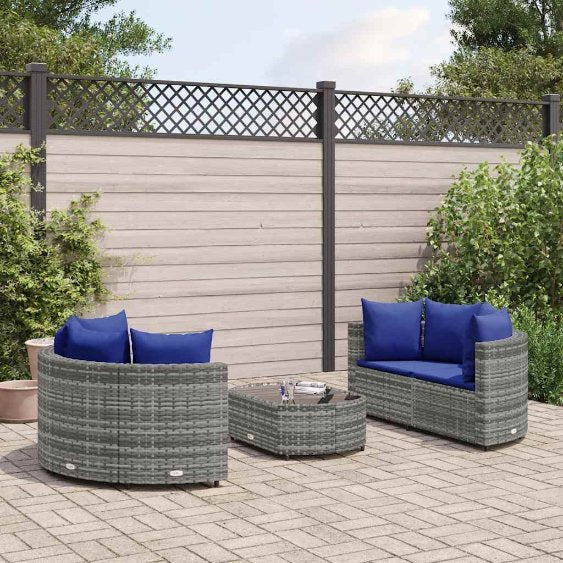 5-tlg. Garten-Sofagarnitur mit Kissen Schwarz Poly Rattan