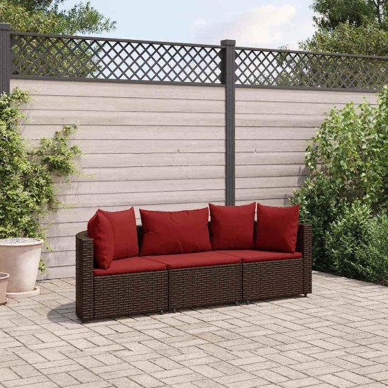 3-tlg. Garten-Sofagarnitur mit Kissen Schwarz Poly Rattan