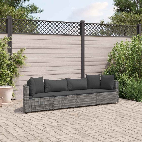 3-tlg. Garten-Sofagarnitur mit Kissen Schwarz Poly Rattan