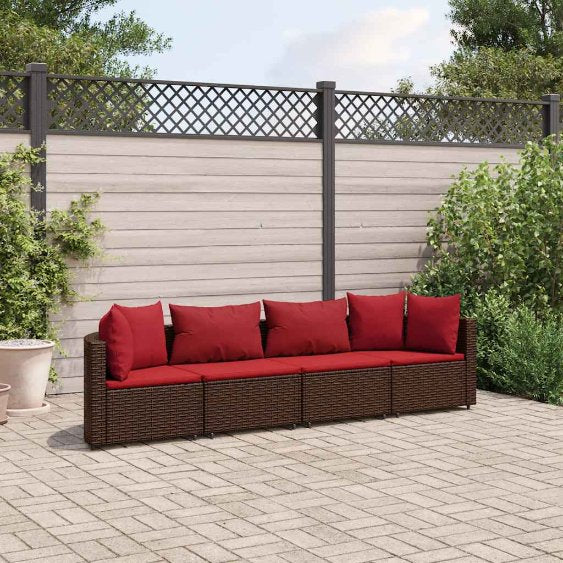 3-tlg. Garten-Sofagarnitur mit Kissen Schwarz Poly Rattan