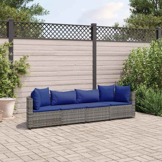 3-tlg. Garten-Sofagarnitur mit Kissen Schwarz Poly Rattan