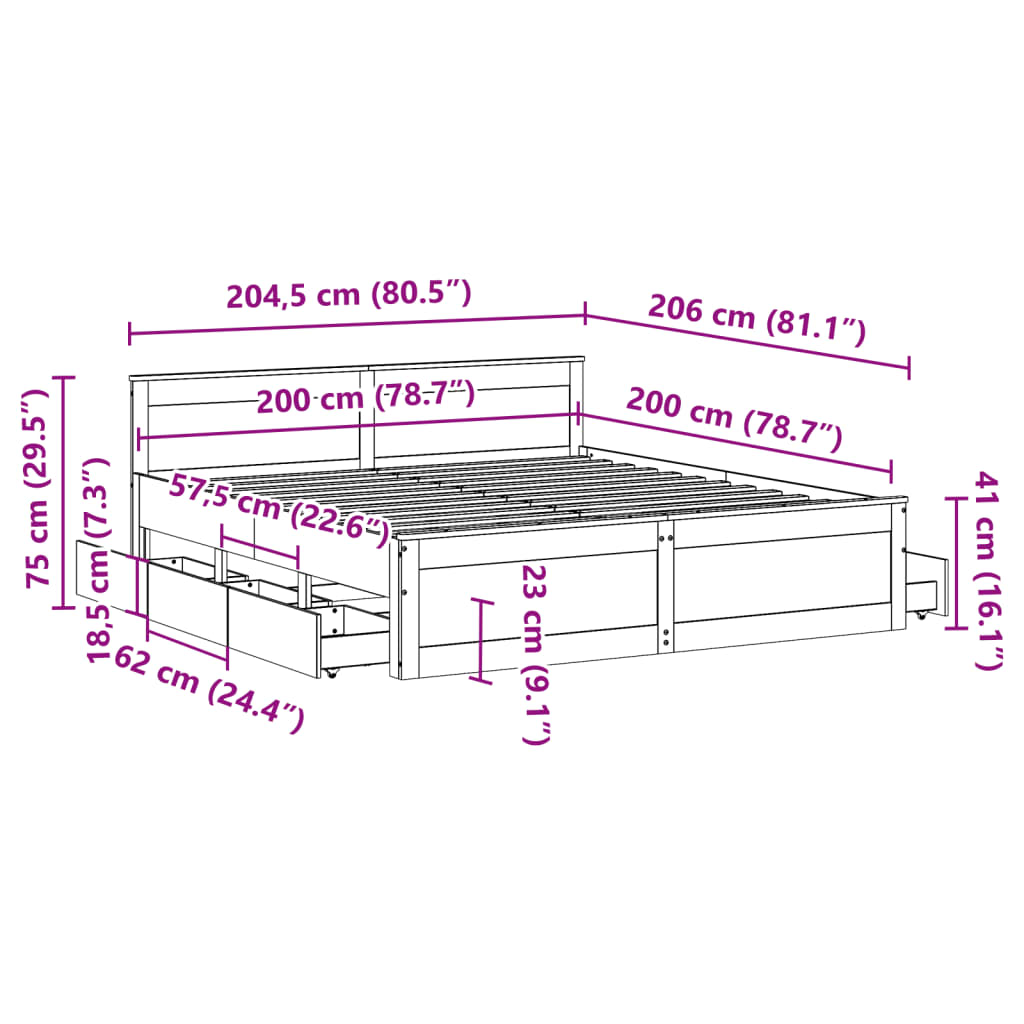 vidaXL Massivholzbett ohne Matratze mit Kopfteil 200x200 cm