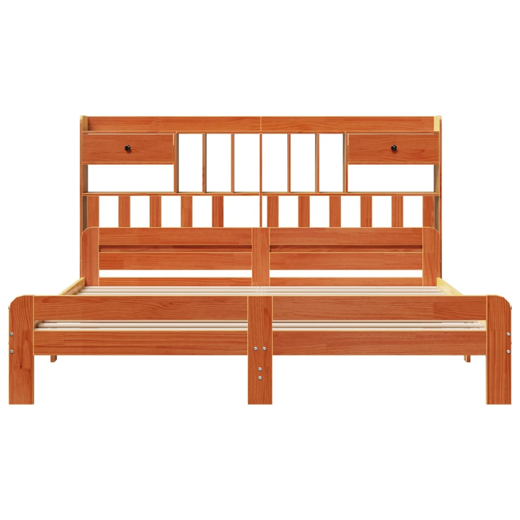 vidaXL Massivholzbett mit Regal ohne Matratze Wachsbraun 200x200 cm