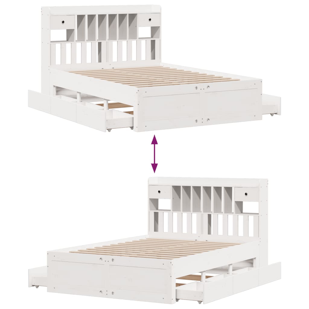 vidaXL Massivholzbett mit Regal ohne Matratze Weiß 160x200 cm Kiefer