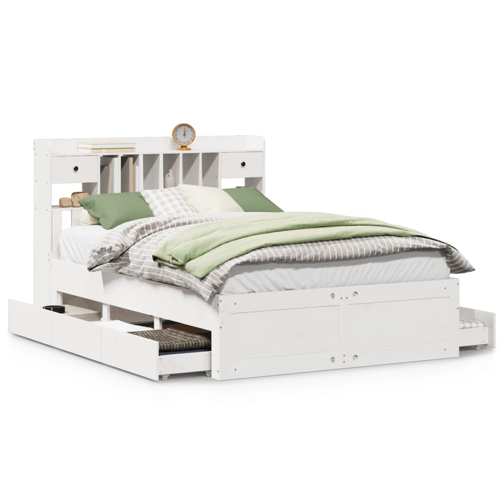 vidaXL Massivholzbett mit Regal ohne Matratze Weiß 160x200 cm Kiefer