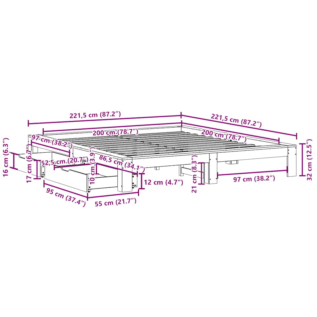 vidaXL Massivholzbett ohne Matratze 200x200 cm Kiefer