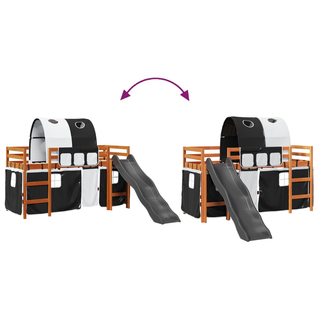vidaXL Kinderhochbett mit Tunnel Weiß & Schwarz 80x200 cm Kiefernholz