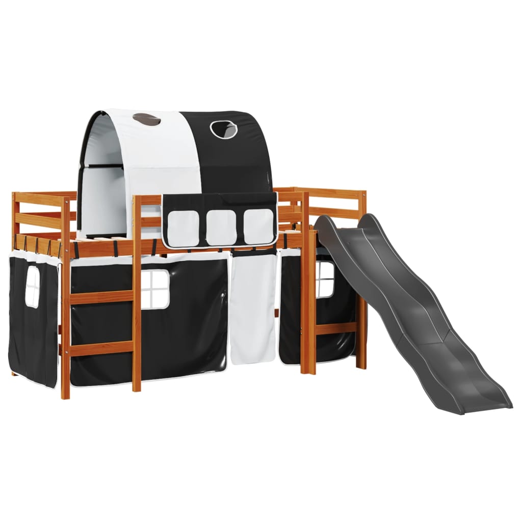 vidaXL Kinderhochbett mit Tunnel Weiß & Schwarz 80x200 cm Kiefernholz