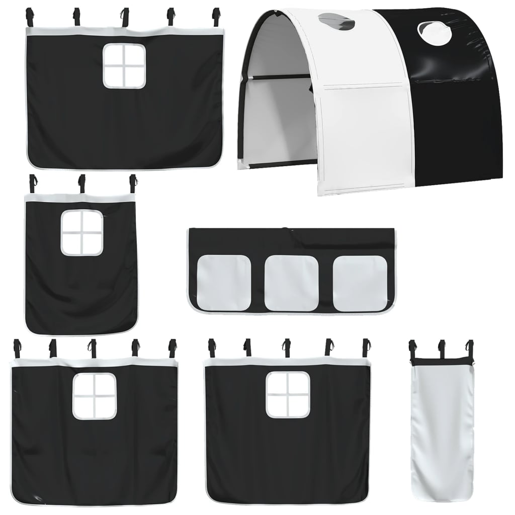 vidaXL Kinderhochbett mit Tunnel Weiß & Schwarz 80x200 cm Kiefernholz