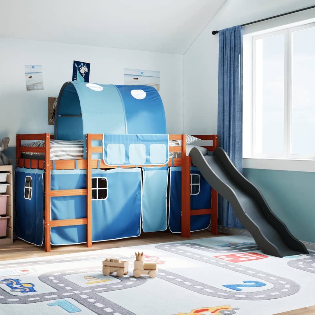 vidaXL Kinderhochbett mit Tunnel Weiß & Schwarz 80x200 cm Kiefernholz