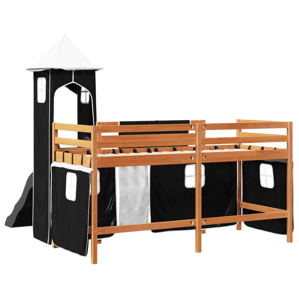 vidaXL Kinderhochbett mit Turm Weiß & Schwarz 80x200 cm Kiefernholz