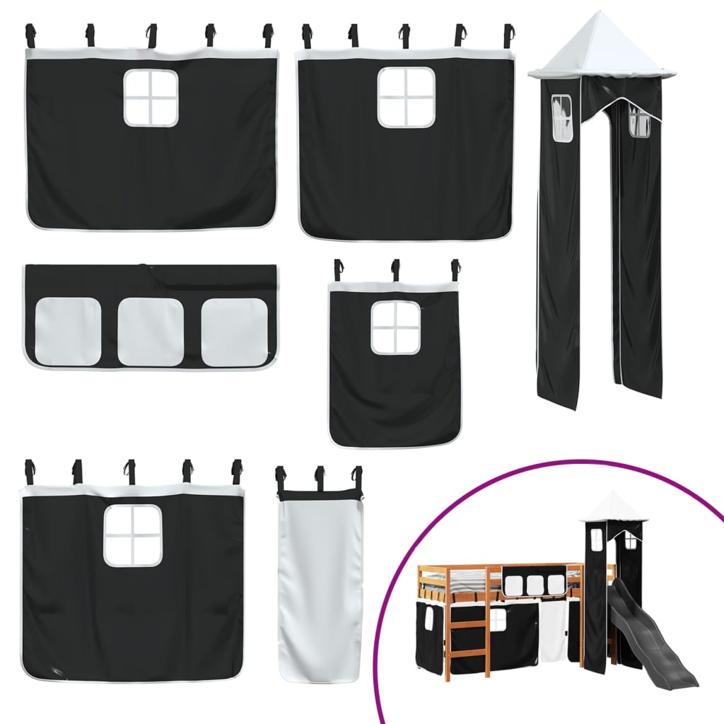 vidaXL Kinderhochbett mit Turm Weiß & Schwarz 80x200 cm Kiefernholz