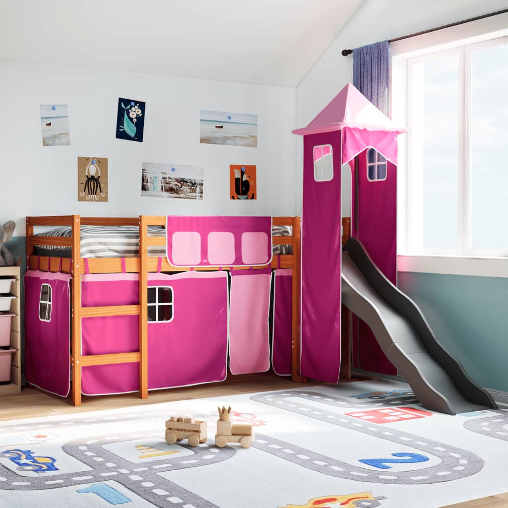 vidaXL Kinderhochbett mit Turm Weiß & Schwarz 80x200 cm Kiefernholz