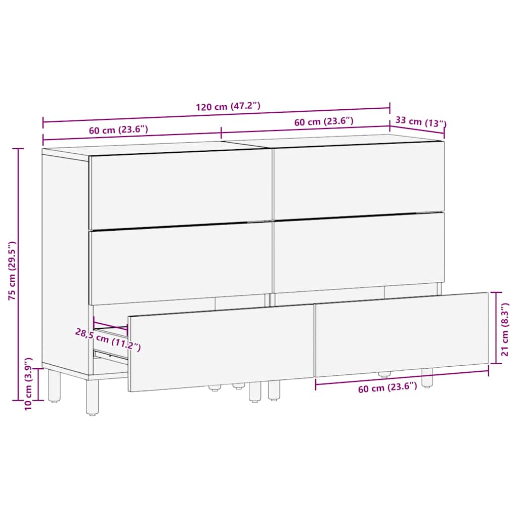 vidaXL Sideboard Set 2 pcs Natur 60 x 33,5 x 75 cm Massivholz Akazie