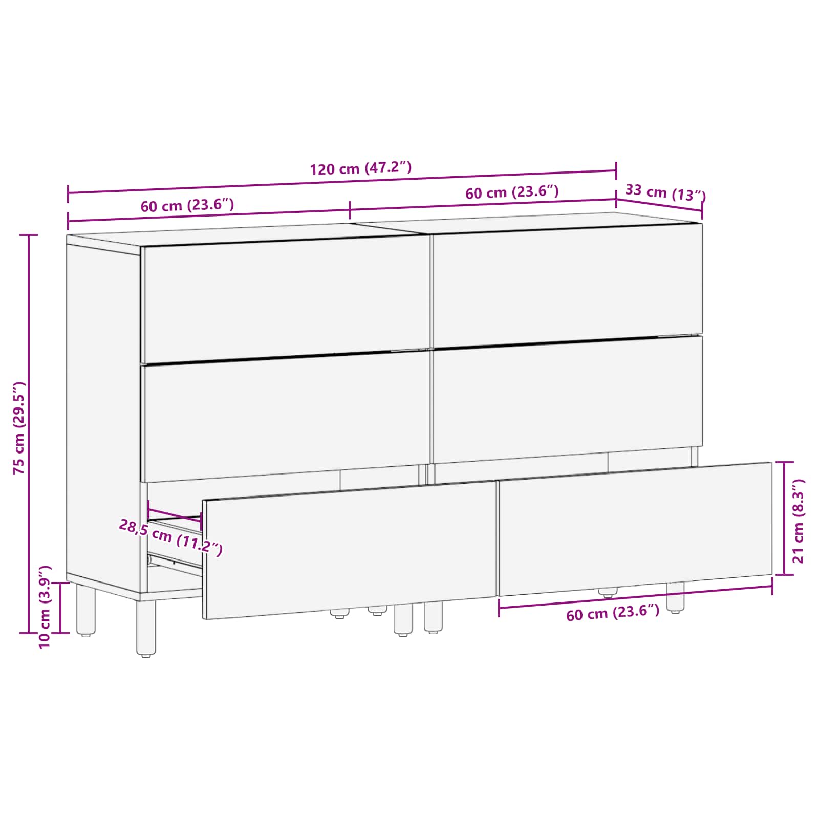 vidaXL Sideboard 2 pcs Weiße gewaschene Oberfläche 60 x 33 x 75 cm