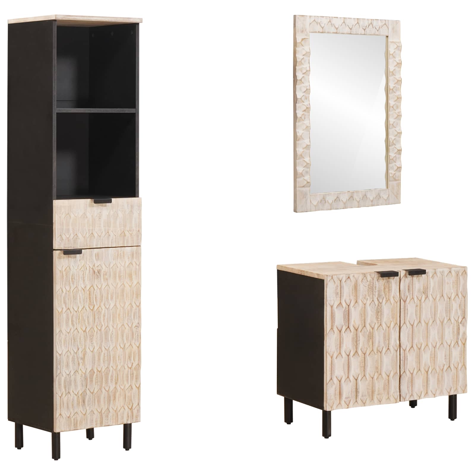 vidaXL Badezimmer Sets Weiße gewaschene Oberfläche Massivholz Mango