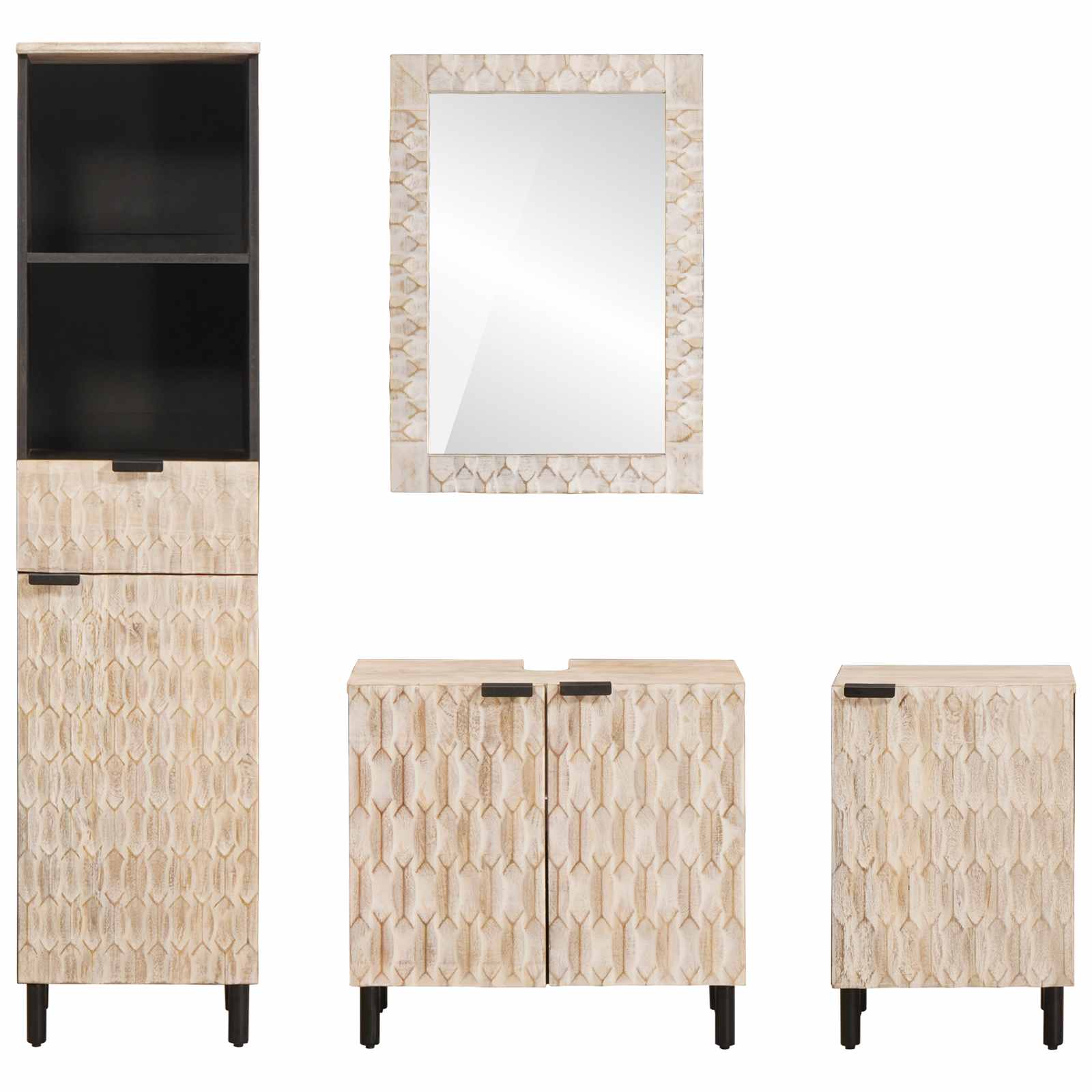 vidaXL Badezimmer Sets Weiße gewaschene Oberfläche Massivholz Mango