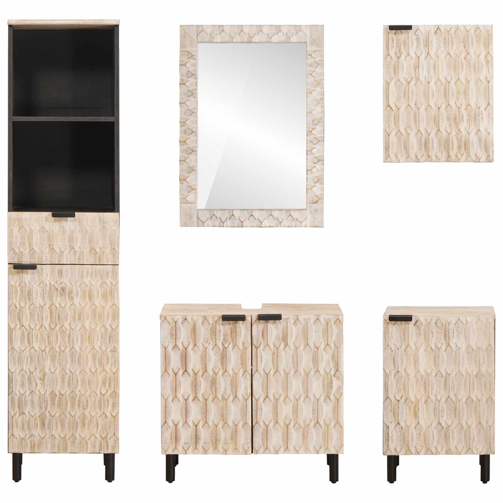 vidaXL Badezimmer Sets Weiße gewaschene Oberfläche Massivholz Mango