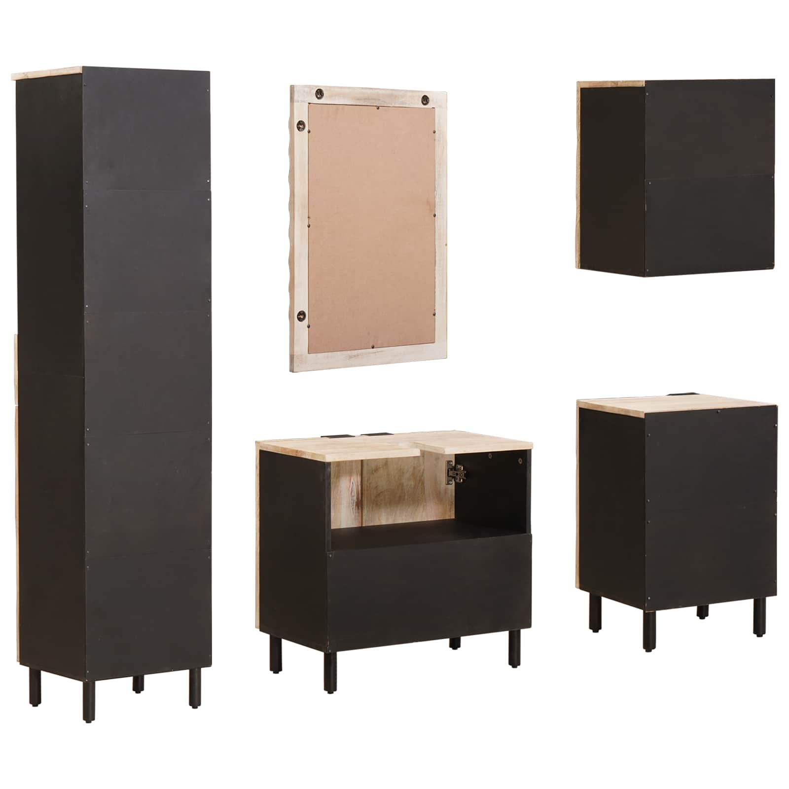 vidaXL Badezimmer Sets Weiße gewaschene Oberfläche Massivholz Mango