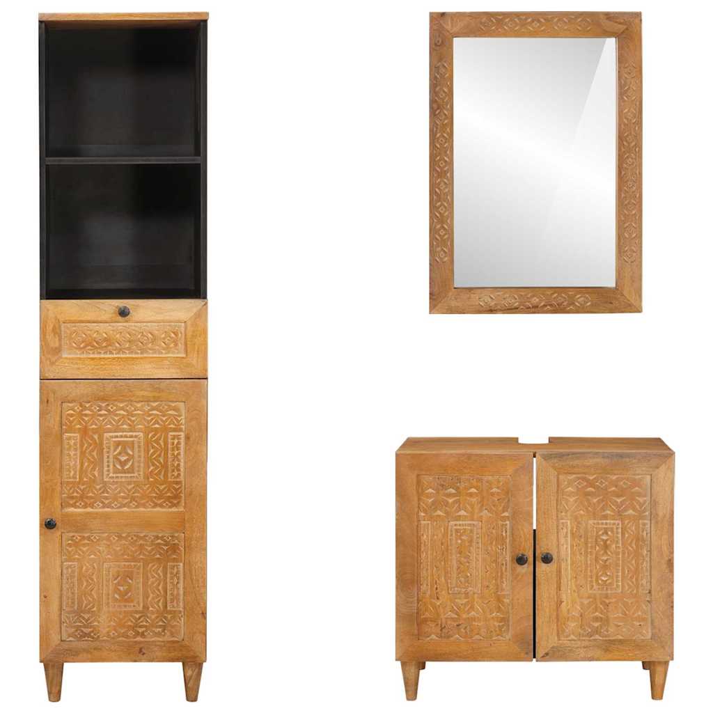vidaXL Badezimmermöbel Set mit Schubladen 3 pcs Braun Massivholz Mango