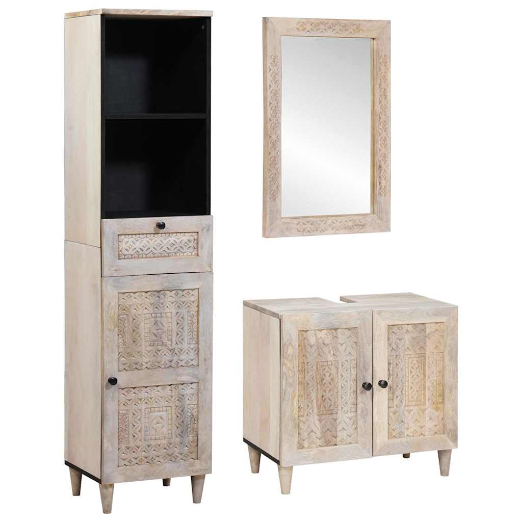 vidaXL Badezimmermöbel Set mit Schubladen 3 pcs Braun Massivholz Mango