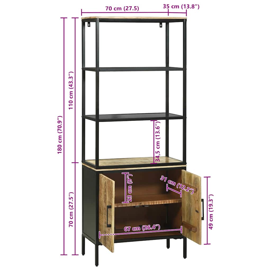 vidaXL Highboard Braun 70 x 35 x 180 cm Massivholz Mango