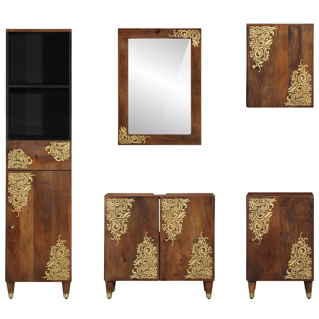 vidaXL Badezimmerschrank-Set mit Tür 5 pcs Honigbraun Massivholz Mango