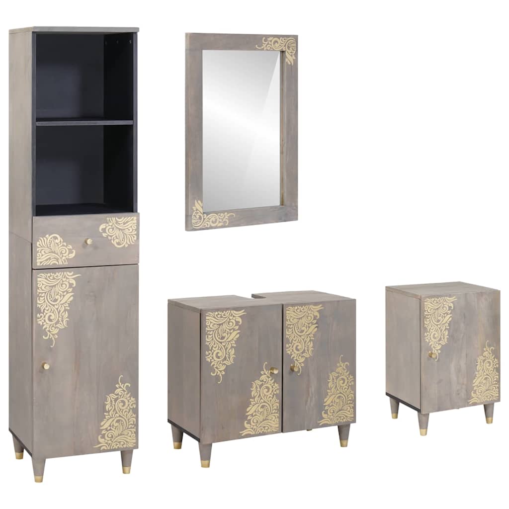 vidaXL Badezimmerschrank-Set mit Tür 4 pcs Honigbraun Massivholz Mango