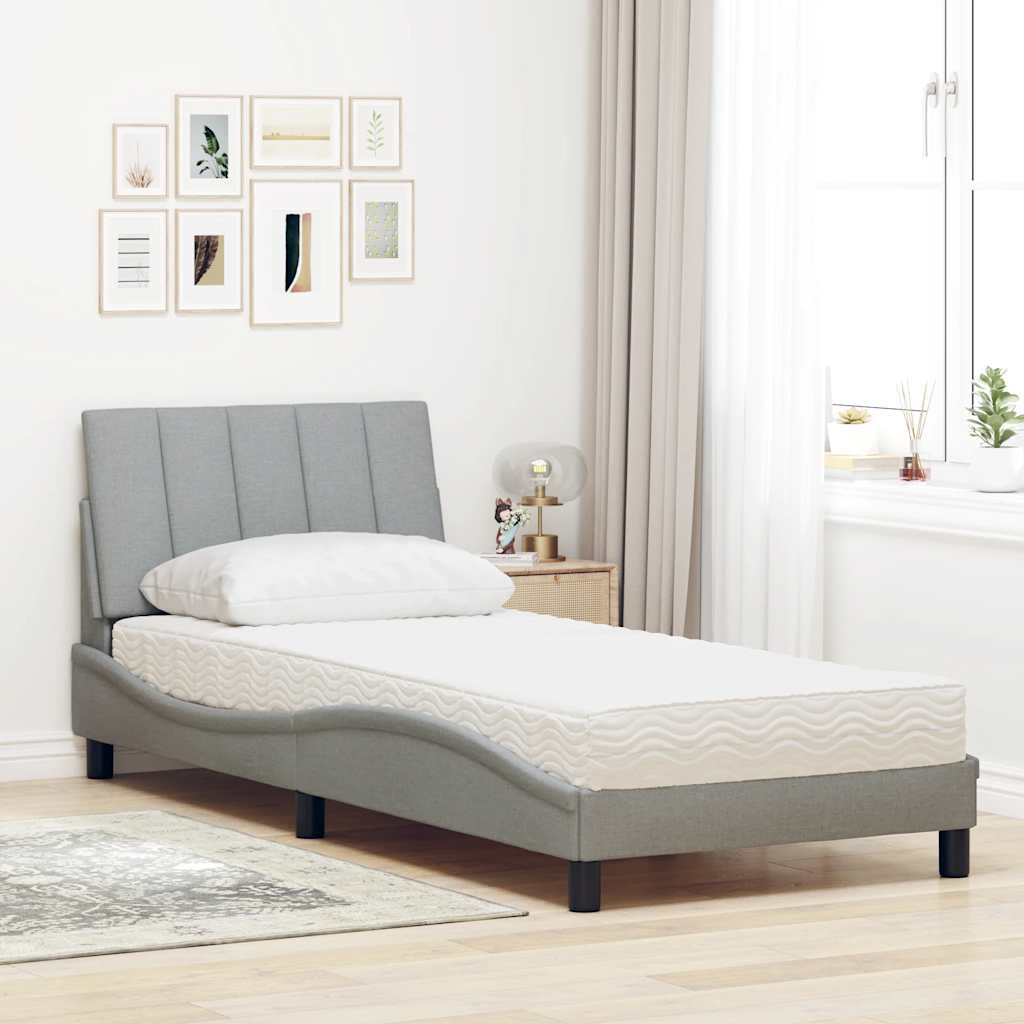 vidaXL Bett mit Matratze "Hanko" Hellgrau 80x200 cm Stoff