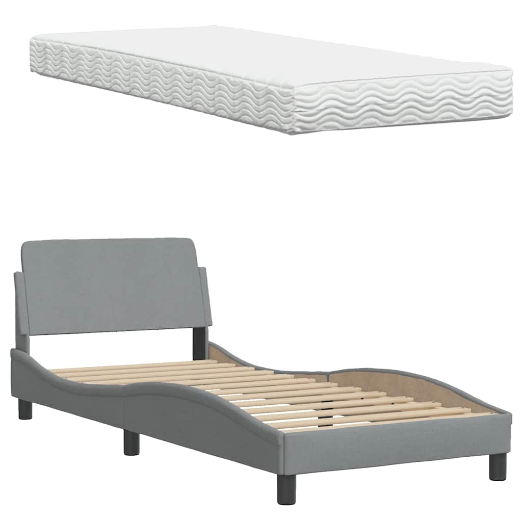 vidaXL Bett mit Matratze "Hanko" Hellgrau 80x200 cm Stoff