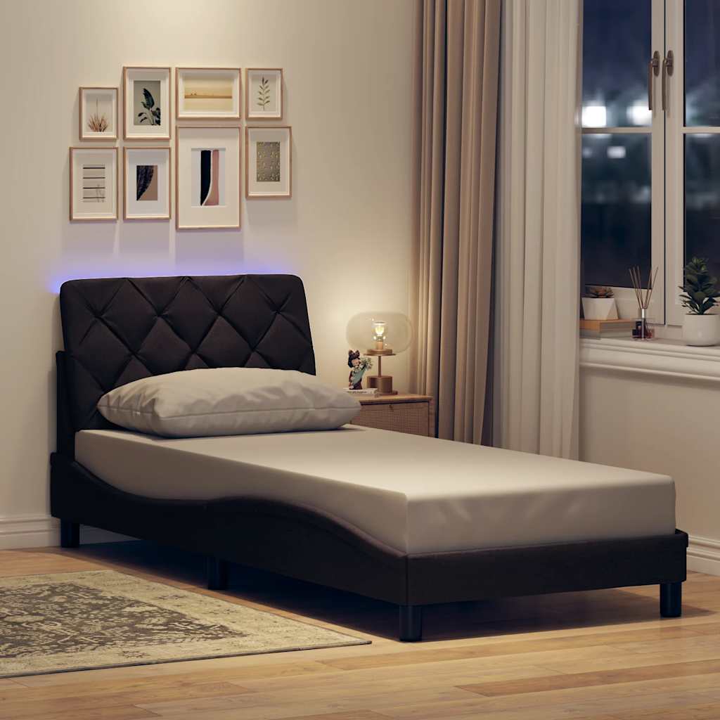 Bettgestell mit LED ohne Matratze Hellgrau 80x200 cm Stoff