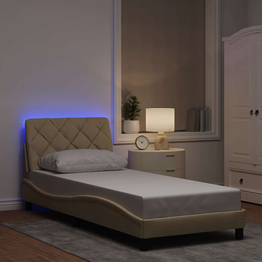 Bettgestell mit LED ohne Matratze Hellgrau 80x200 cm Stoff