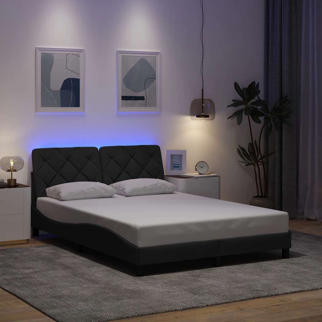 Bettgestell mit LED ohne Matratze Hellgrau 80x200 cm Stoff