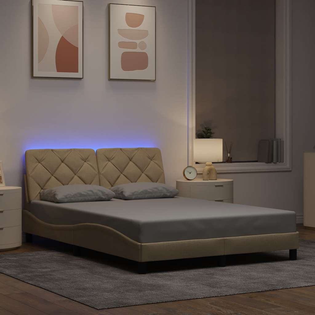 Bettgestell mit LED ohne Matratze Hellgrau 80x200 cm Stoff