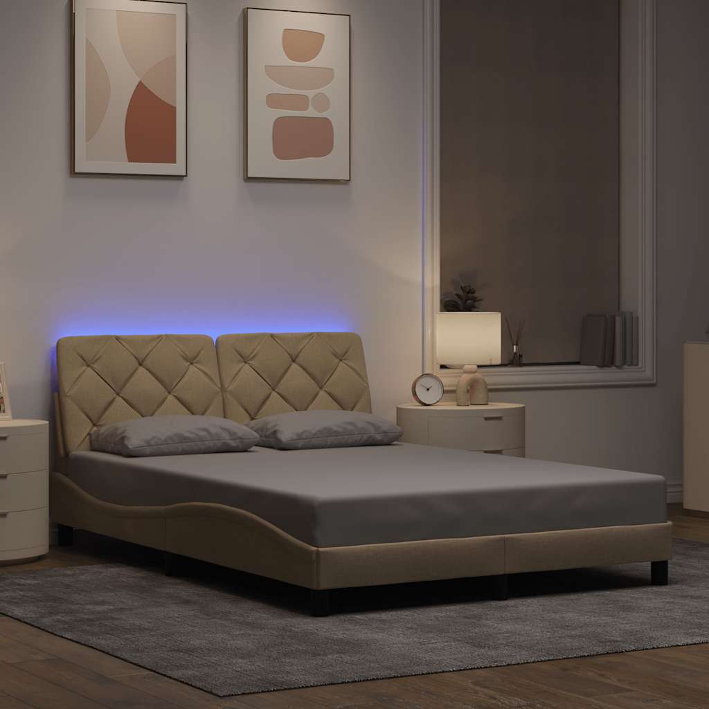 Bettgestell mit LED ohne Matratze Hellgrau 80x200 cm Stoff