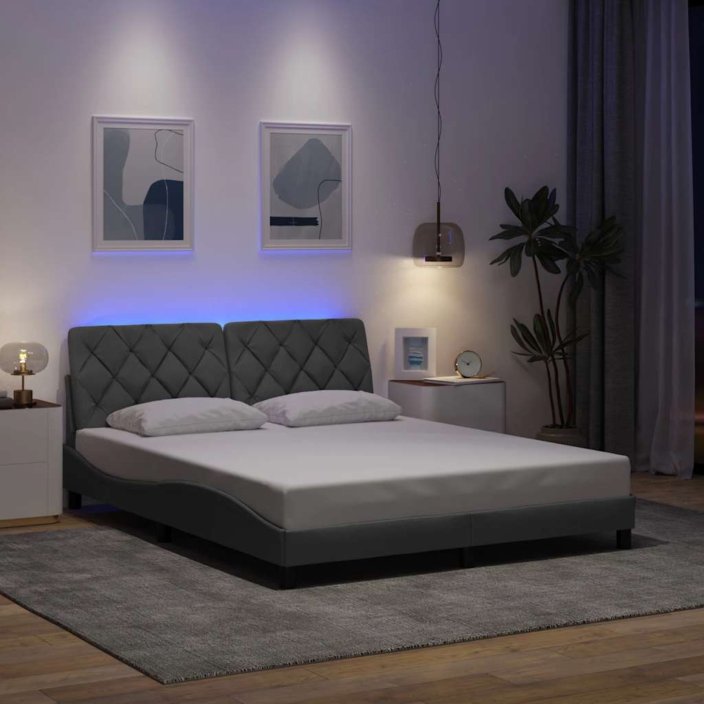 Bettgestell mit LED ohne Matratze Hellgrau 80x200 cm Stoff