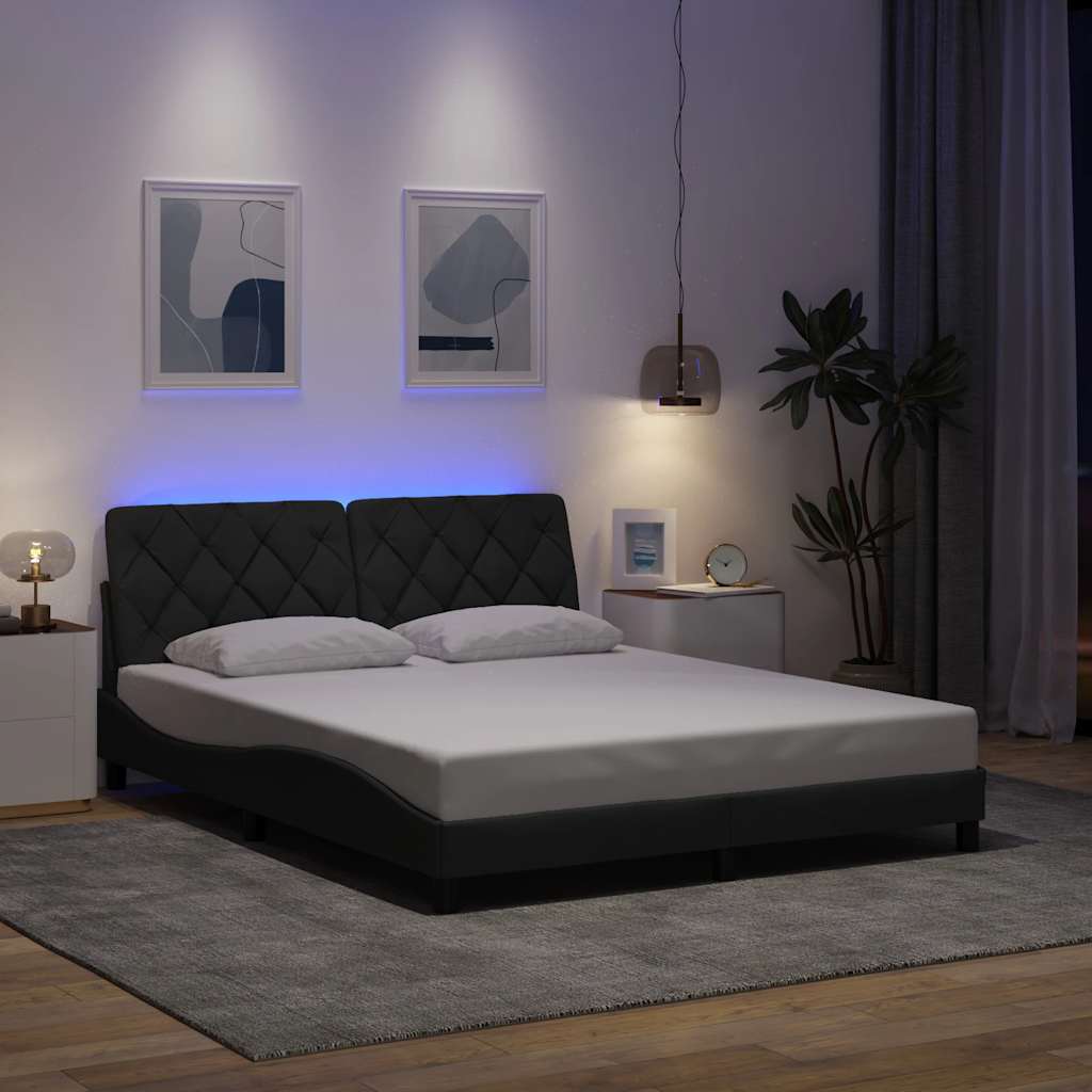 Bettgestell mit LED ohne Matratze Hellgrau 80x200 cm Stoff